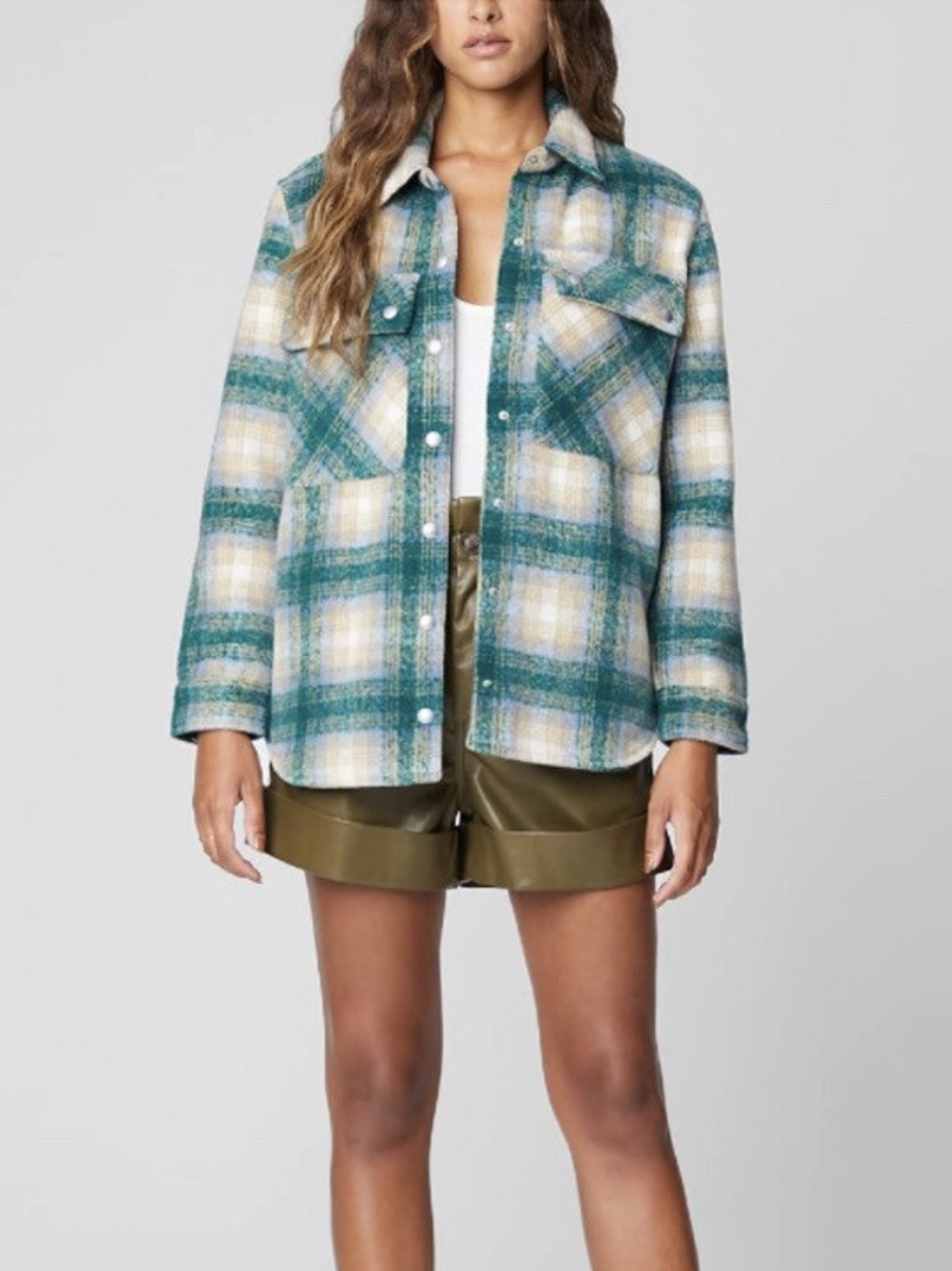 Blank NYC Green and Cream Plaid Shacket